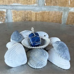 Brilliant Blue Lapis Lazuli Wire Wrapped Stone Pendant in 925 Silver Wire